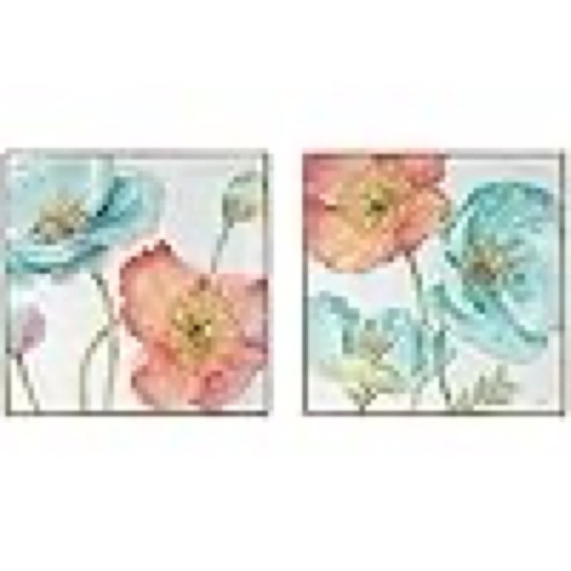 A and B Home 82747-DS Canvas/Wood Watercolor-Inspired Poppies (Set of 2) Wall Art, Black