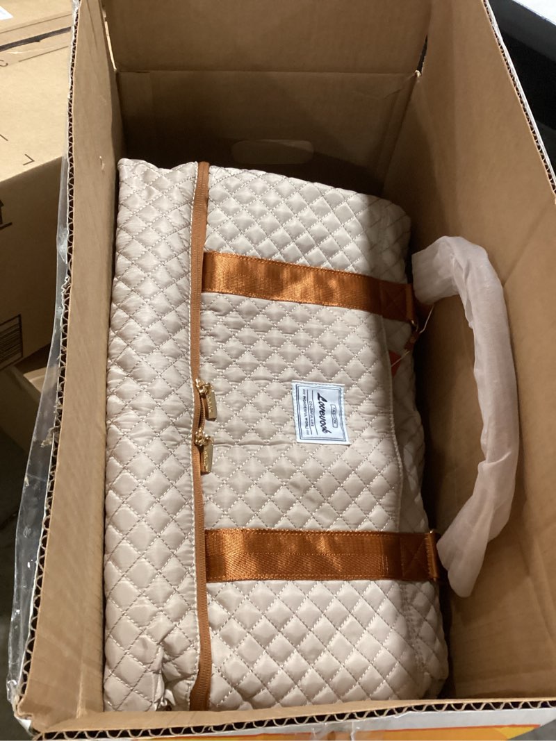 Condition photo showing Good Condition for LOVEVOOK Travel Duffle Bag,Puffer Weekender Bags For Women with Shoe Compartment,42L Carry On Duffel Bags For Airplanes,Hospital Bag for Labor and Delivery,Overnight Bsg With Toiletry,2Pcs Set Khaki Large-2 Pcs