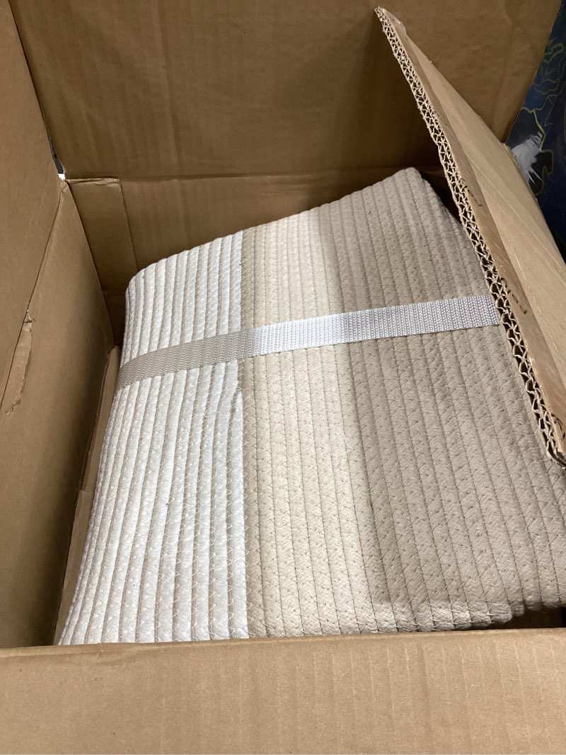 Condition photo showing Good Condition for Laundry Basket with Handles - Blanket Basket & Hampers for Bedroom Aesthetic, Laundry Hamper & Blanket Storage for Living Room, Clothes Hamper, Tall, Large 17" x 14" x 22”, Off-white