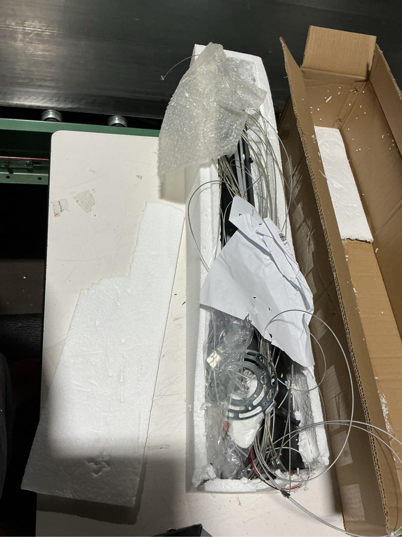 Condition photo showing As Is for modern led chandelier, high ceiling chandelier, linear chandelier 8 lights black dimmable large pendant light 98.4" for living room staircase entry foyer lobby office duplex 6000k cool white 6000k_black_dim
