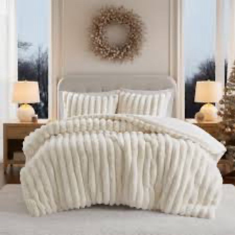 Madison Park Queen Comforter Set Reversible Faux-Fur Plush Comforters for Queen Size Bed, All Season
