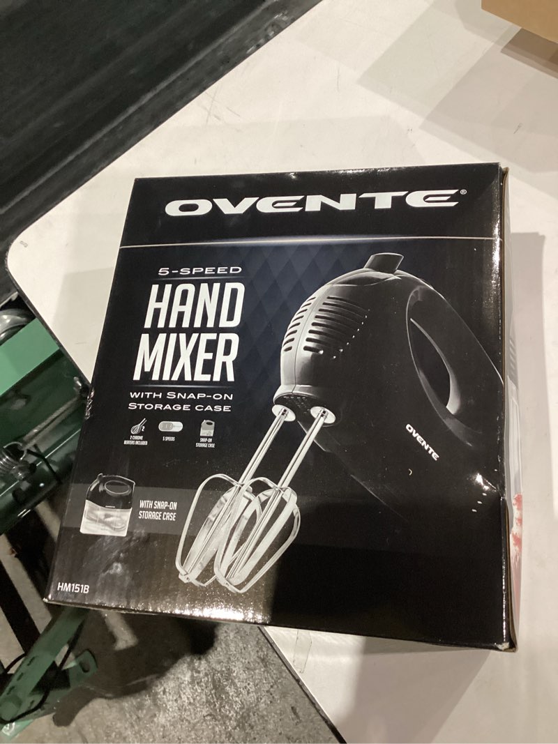 Condition photo showing New/Like New for OVENTE 1.8 lb Portable 5 Speed Mixing Electric Hand Mixer  Perfect for Baking  New- Black HM151B