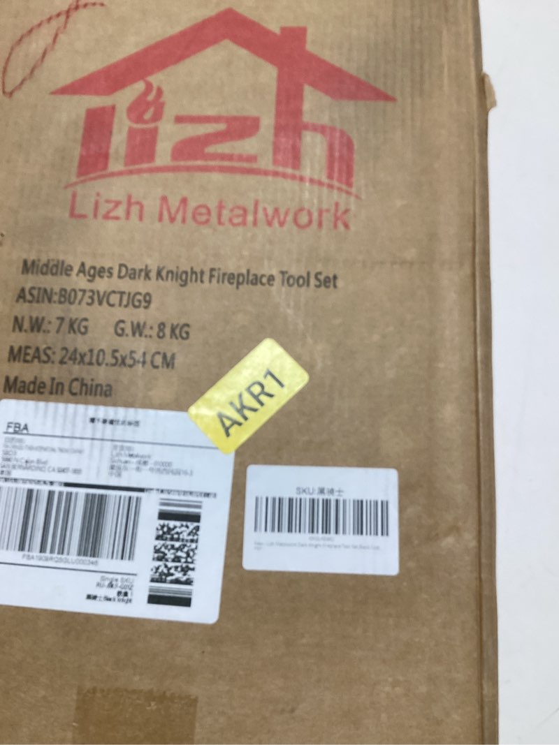 Condition photo showing New/Like New for Lizh Metalwork Dark Knight Fireplace Tool Set,Black Cast Iron
