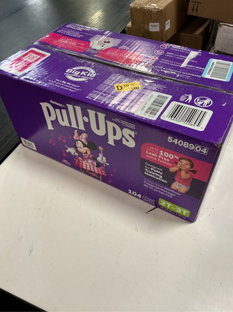 Condition photo showing New/Like New for pull-ups girls' potty training pants, size 2t-3t training underwear (16-34 lbs), 104 count