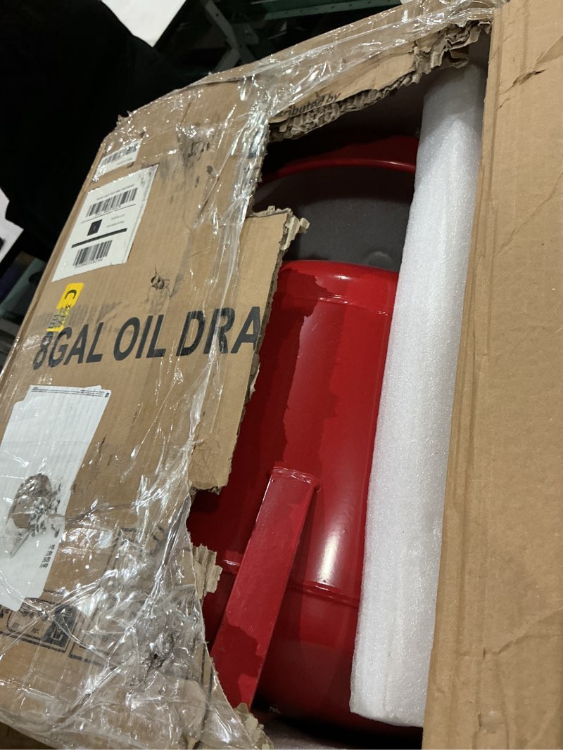 Condition photo showing Good Condition for garvee 8 gallon portable waste oil drain tank, oil lift drain pan air operated drainer, fluid fuel drainage adjustable funnel height with wheels 8 gallons red
