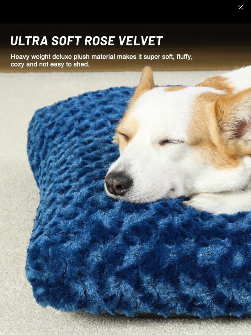 ksiia washable dog bed comfy dog crate pad deluxe plush pet bed non-slip kennel pad for small dogs, 23\" x 18\", blue blue 23.0\"l x 18.0\"w x 3.0\"th