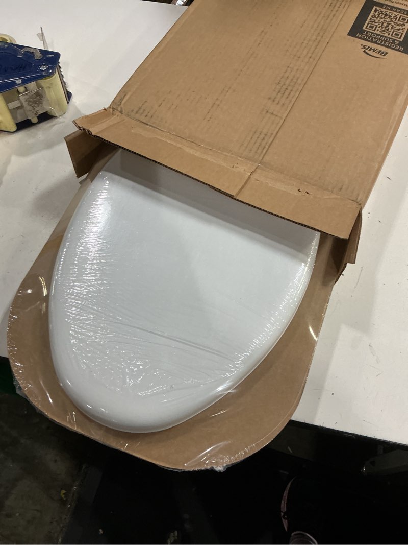 Condition photo showing New/Like New for mayfair padded toilet seat, cushioned soft vinyl over wood core seat, secure hinges, easy clean, made in usa, elongated, white