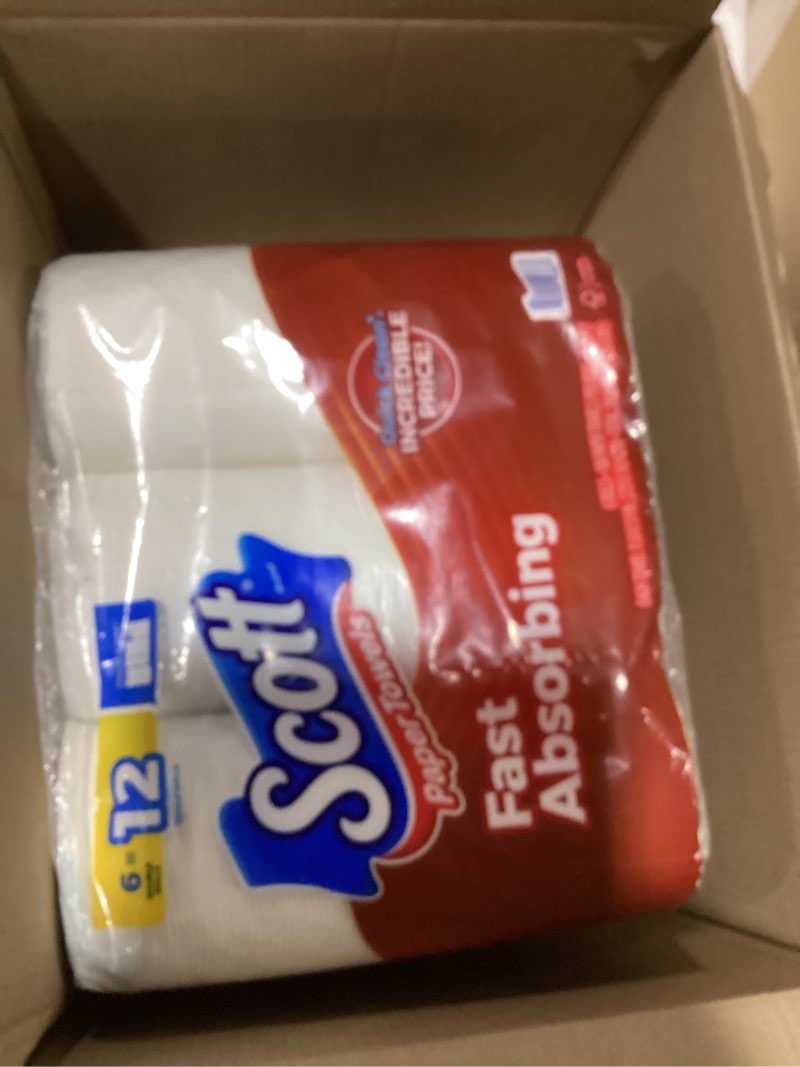 Condition photo showing Good Condition for scott paper towels, choose-a-sheet, 6 double rolls = 12 regular rolls (108 sheets per roll)