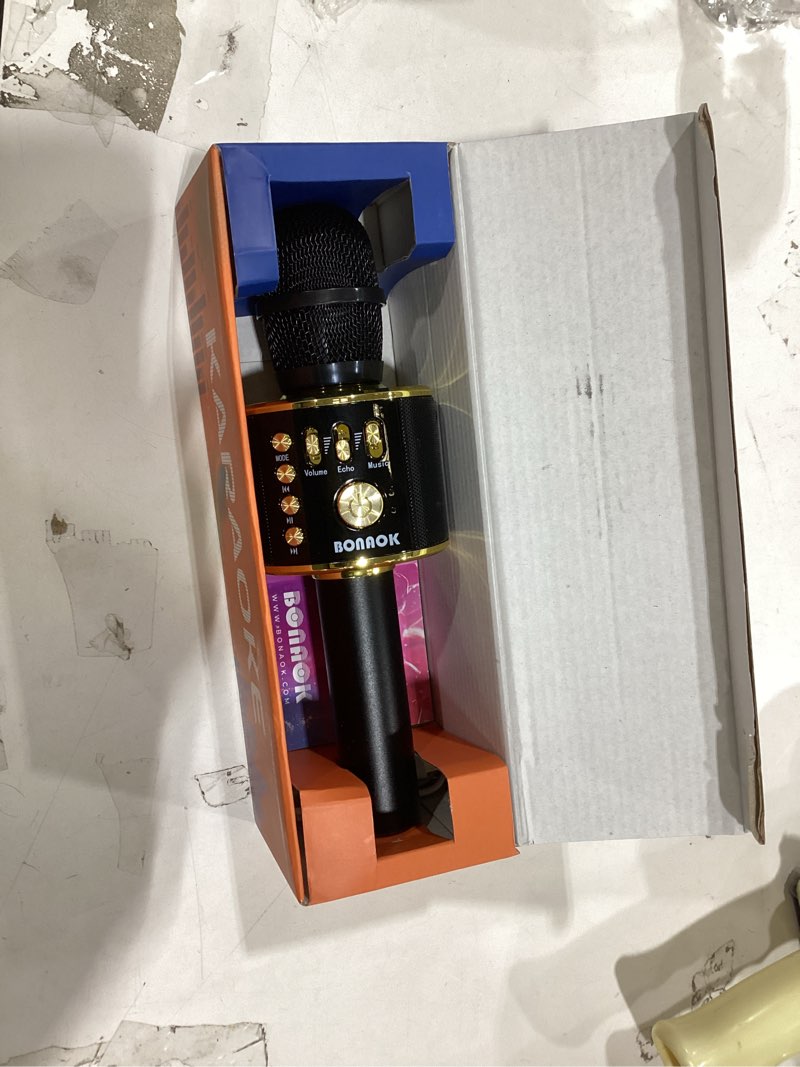 Condition photo showing New/Like New for BONAOK Wireless Bluetooth Karaoke Microphone, 3-in-1 Portable Handheld Mic Speaker Machine for All Smartphones, Gifts to Girls Boys Kids Adults All Age Q37(Black Gold)