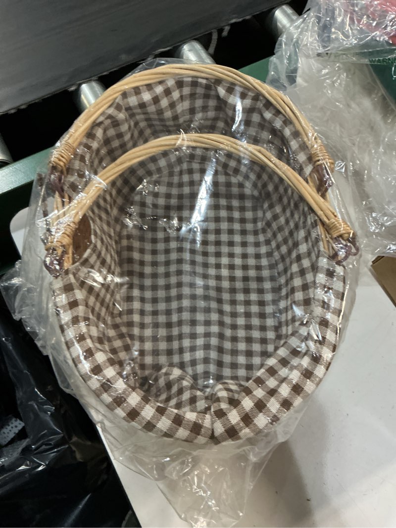 Condition photo showing Good Condition for peohud wicker picnic basket with double folding handles, empty baskets for gifts, woven easter basket, willow picnic hamper garden harvest basket for easter egg gathering, candy, toys, wedding