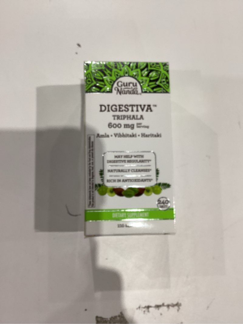 Condition photo showing New/Like New for GuruNanda Digestiva Triphala (240 Tablets), Supports Digestion, Helps with Bloating, Dietary Supplement with Amla, Haritaki & Bibhitaki Herbal Supplement