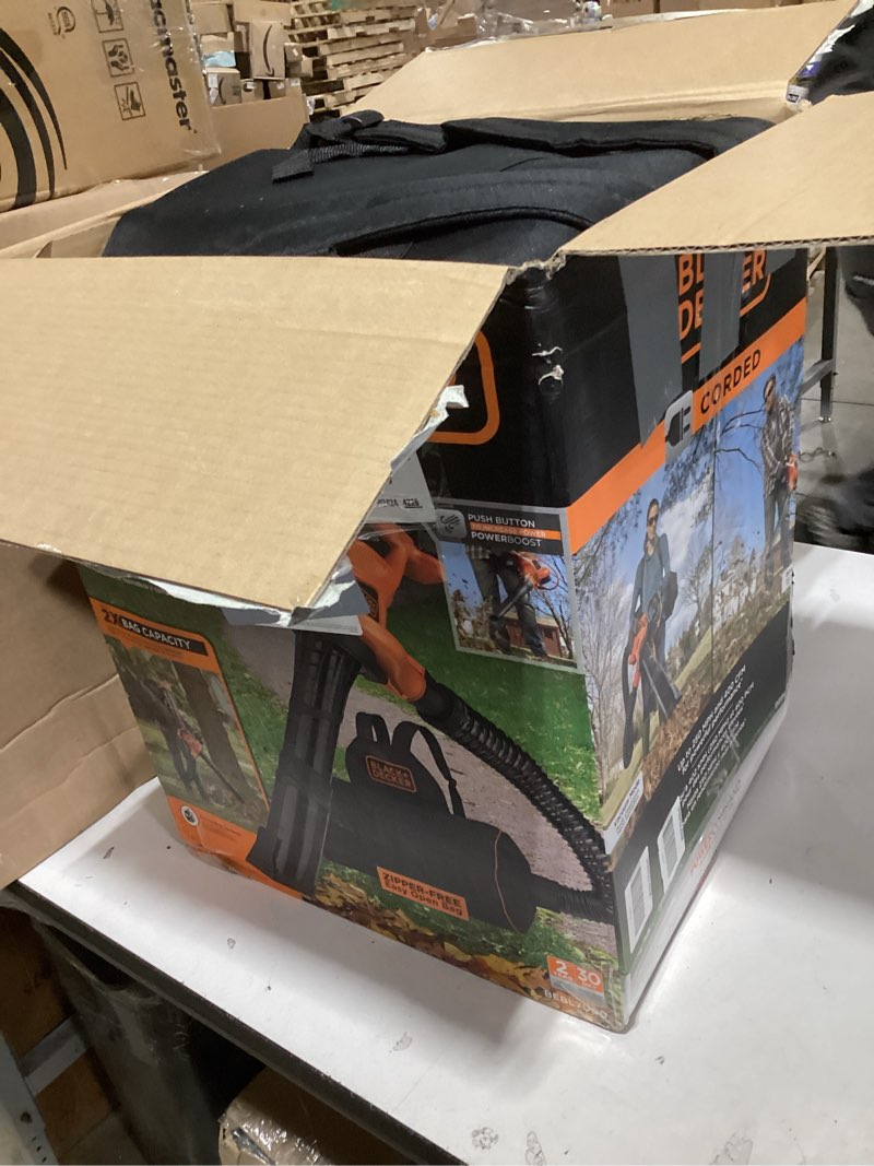 Condition photo showing As Is for BLACK+DECKER Leaf Blower, Leaf Vacuum and Mulcher 3 in 1, Backpack Blowers for Lawn Care,250 mph Airflow, 400 cfm Delivery Power, Reusable Bag Included, Corded (BEBL7000)