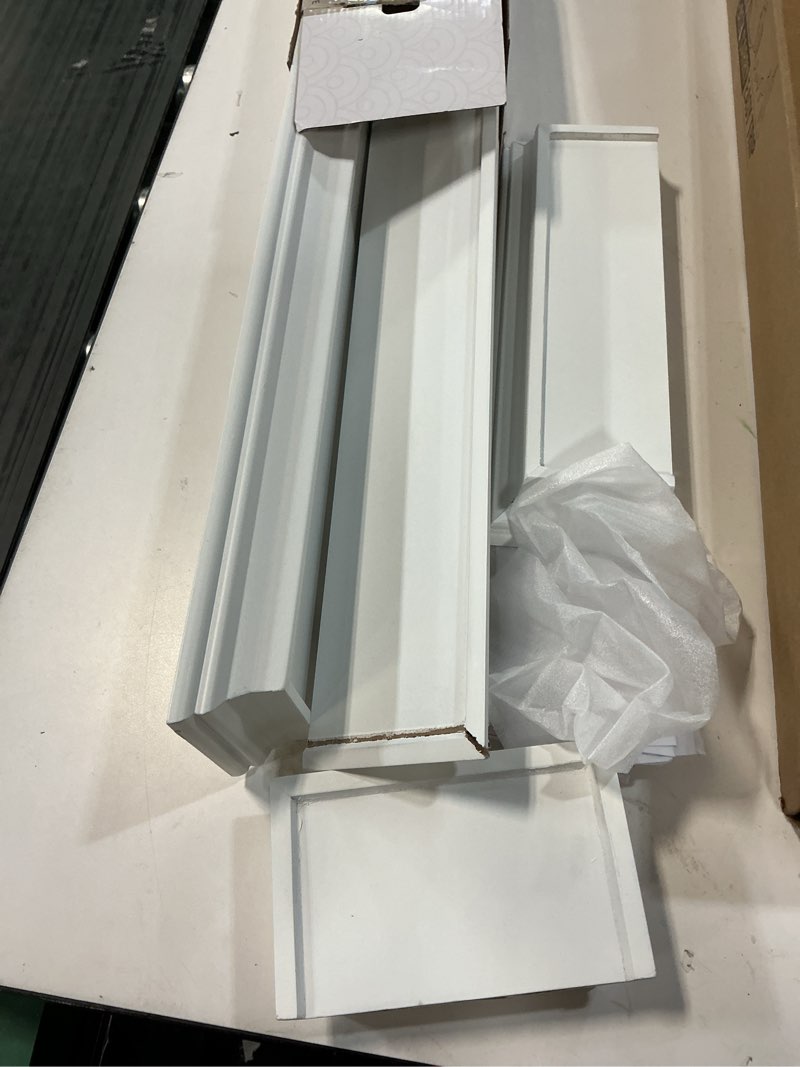 Condition photo showing As Is for melannco arlington floating wall shelves for bedroom, living room, bathroom, kitchen, office, nursery, set of 4, white white set of 4 (24, 20, 12, 6 inch) arlington
