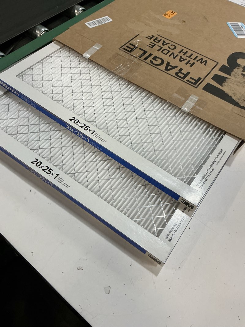 Condition photo showing Good Condition for Filtrete 20x25x1 AC Furnace Air Filter, MERV 13, MPR 1900, Premium Allergen, Bacteria & Virus Filter, 3-Month Pleated 1-Inch Electrostatic Air Cleaning Filter, 2-Pack (Actual Size 19.69x24.69x0.78 in)