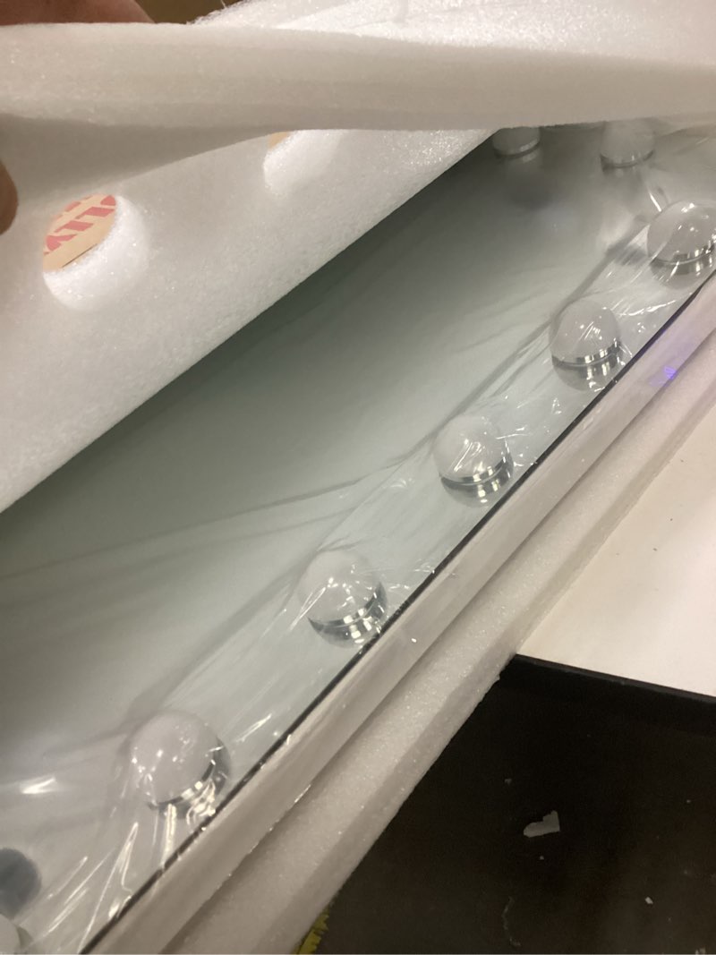 Condition photo showing New/Like New for Vanity Mirror with Lights,Makeup Mirror with 17 Dimmable LED Bulbs, 3 Color Lighting Modes Detachable 10X Magnification Mirror Touch Control, 23.6X19,7 inch, White White 23.6"L x 20.5"W