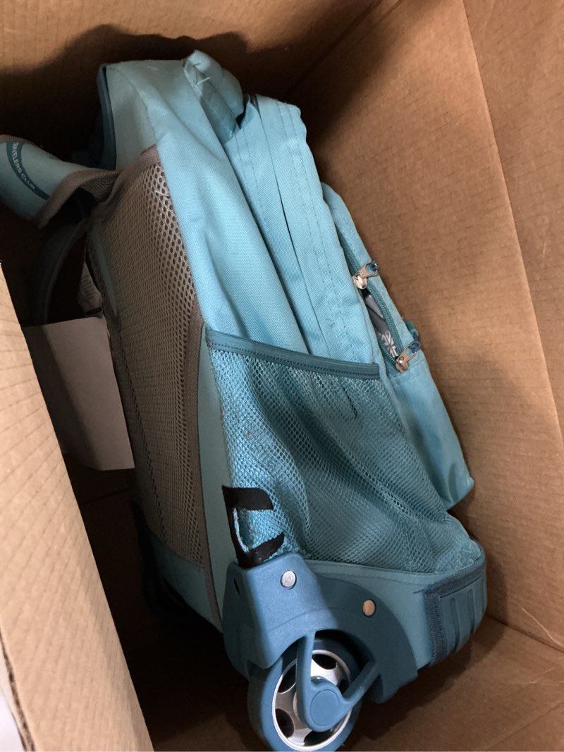 Condition photo showing As Is for Travelers Club 18" Rolling Backpack with Shoulder Straps, Aqua 18 Inch Aqua