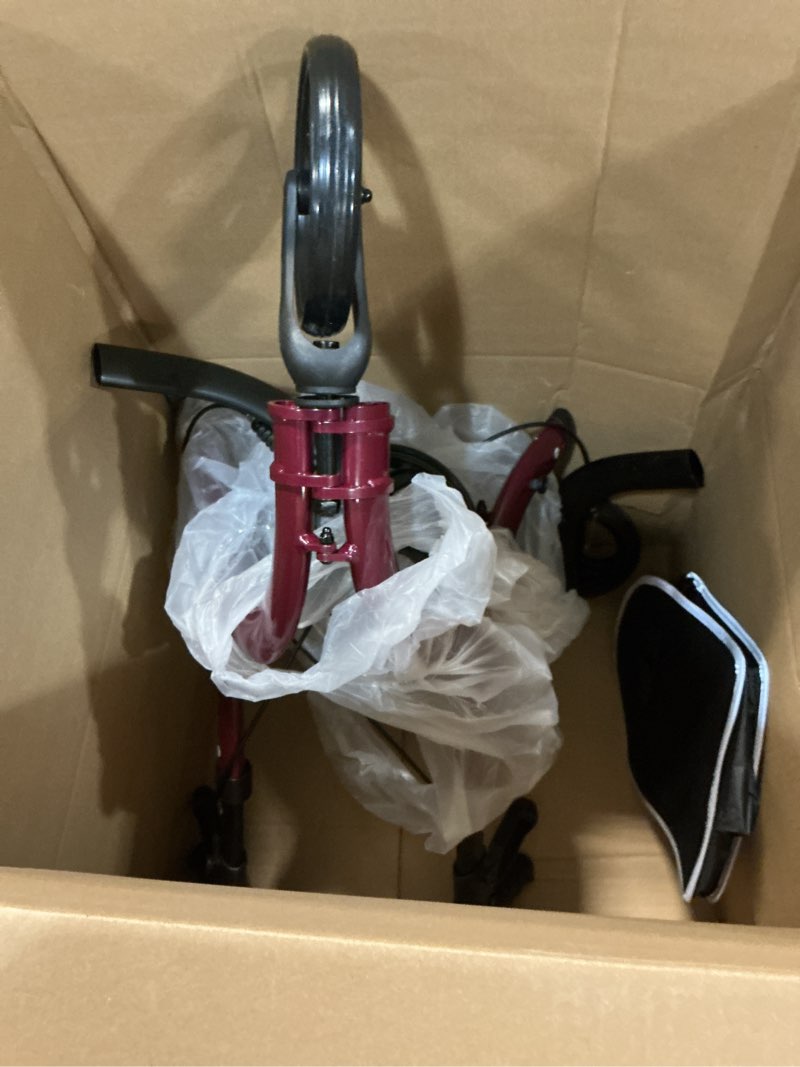 Condition photo showing Good Condition for 3 wheel walkers for seniors, foldable wheeled rollator with cane hold and cup hold, lightweight three wheel rolling walker height adjustable for seniors,burgundy