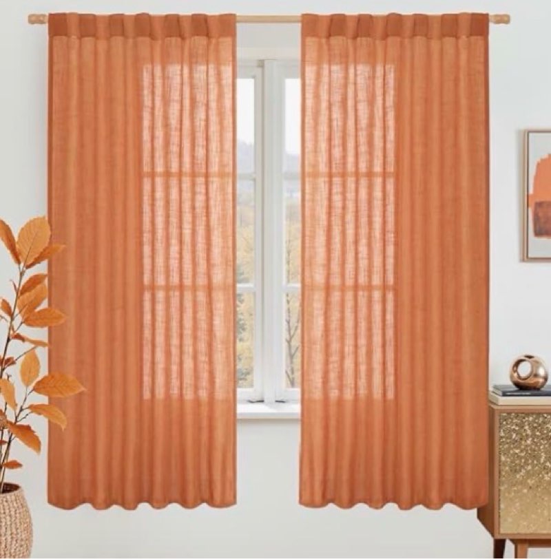 limon home burnt orange linen curtains 63 inch length 2 panels for living room,soft thick linen text
