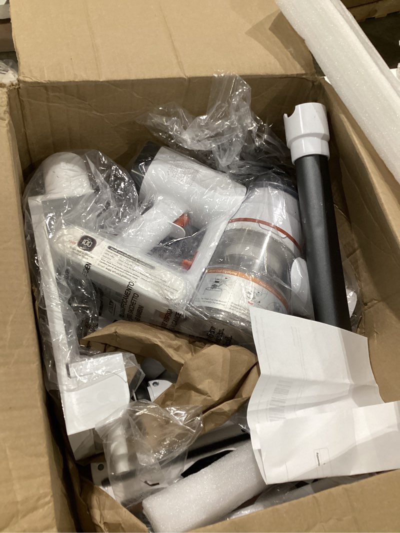 Condition photo showing As Is for tikom v500 cordless vacuum cleaner for home, 40000pa/450w stick vacuum with led touch screen, charging wall dock, anti-tangle, lightweight handheld vacuum for pet hair, hard floor, carpet orange&white