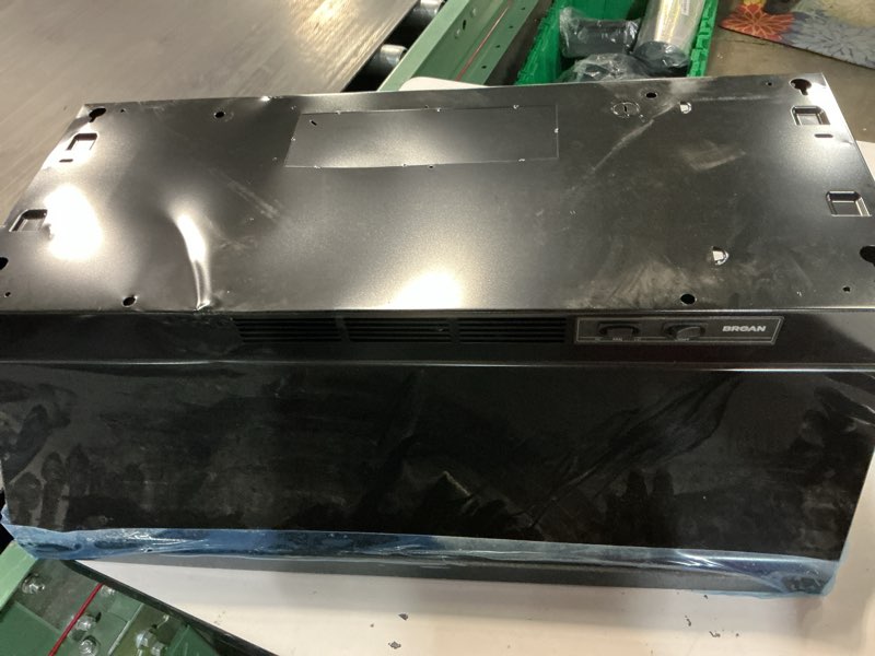 Condition photo showing As Is for broan 30 inch ductless recirculating black under cabinet range hood