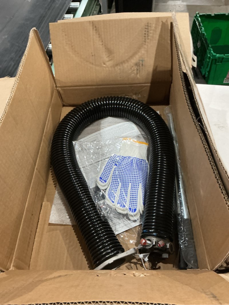 Condition photo showing As Is for left hand wind (black cone) 2" garage door torsion spring with non-slip winding bars & gloves for replacement, high precision electrophoresis black coated, min 16,000 cycles (0.262x2"x36") 0.262x2"x36"-l