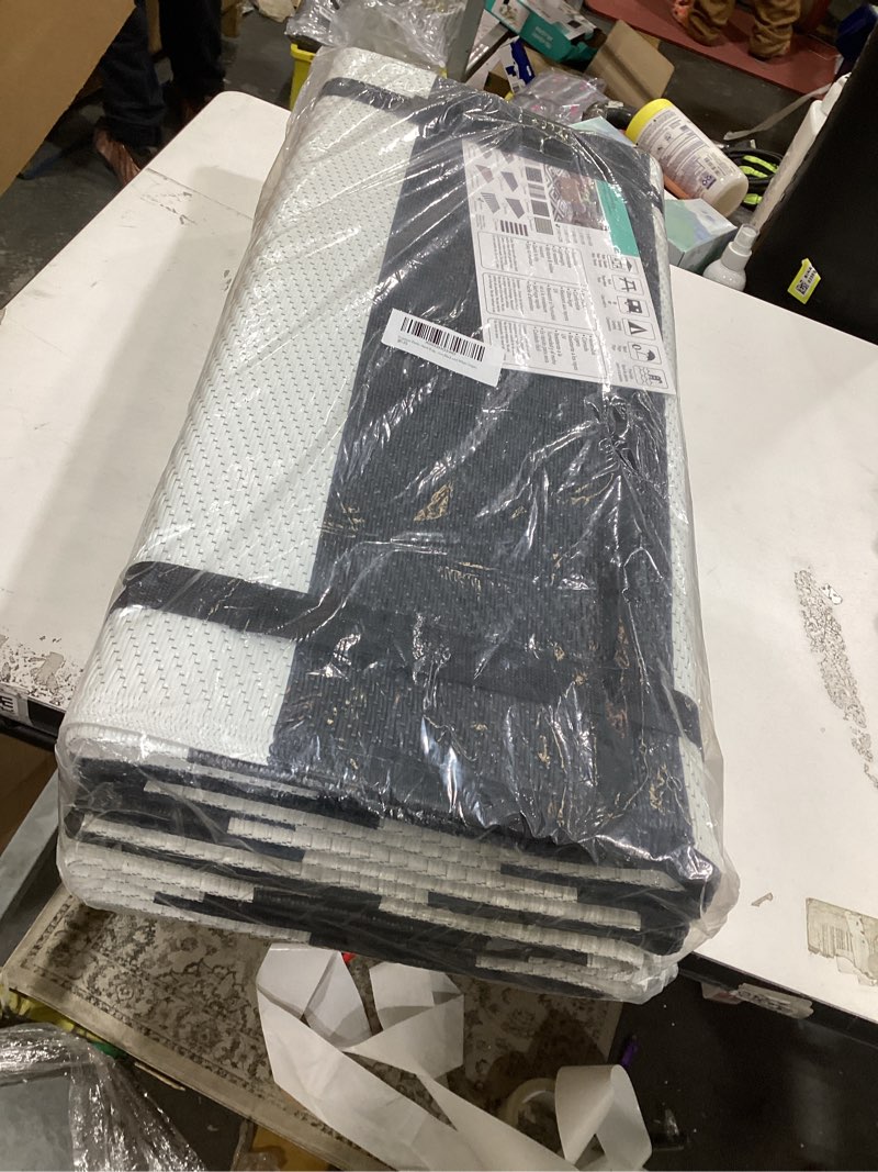Condition photo showing New/Like New for Pcinfuns Plastic Straw Rug,9'x12' Outdoor Waterproof Patio Rugs Foldable Reversible Camping Mat for Rv, Deck, Porch, Picnic, Beach, Balcony,Black & White 9' x 12' (Rectangular) Black/White