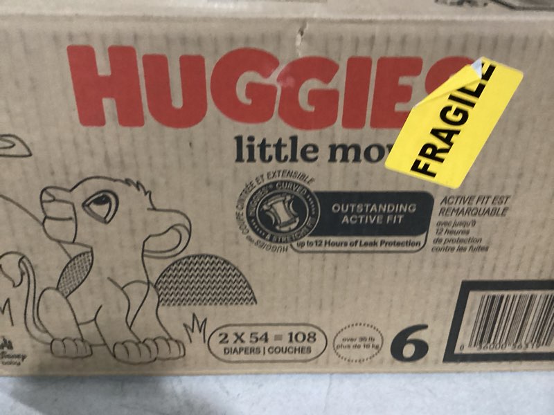 Condition photo showing New/Like New for Huggies Size 6 Diapers, Little Movers Baby Diapers, Size 6 (35+ lbs), 108 Count (2 Packs of 54), Packaging May Vary