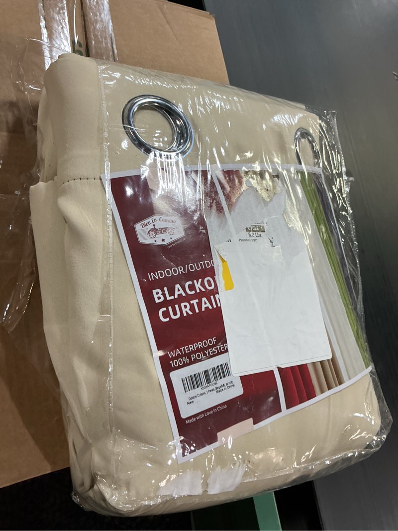 Condition photo showing New/Like New for diva en camino dec outdoor patio curtain waterproof darkening thermal insulated indoor curtains for bedroom, porch, living room, pergola, cabana, w84 x l108, beige, set of 2 panels