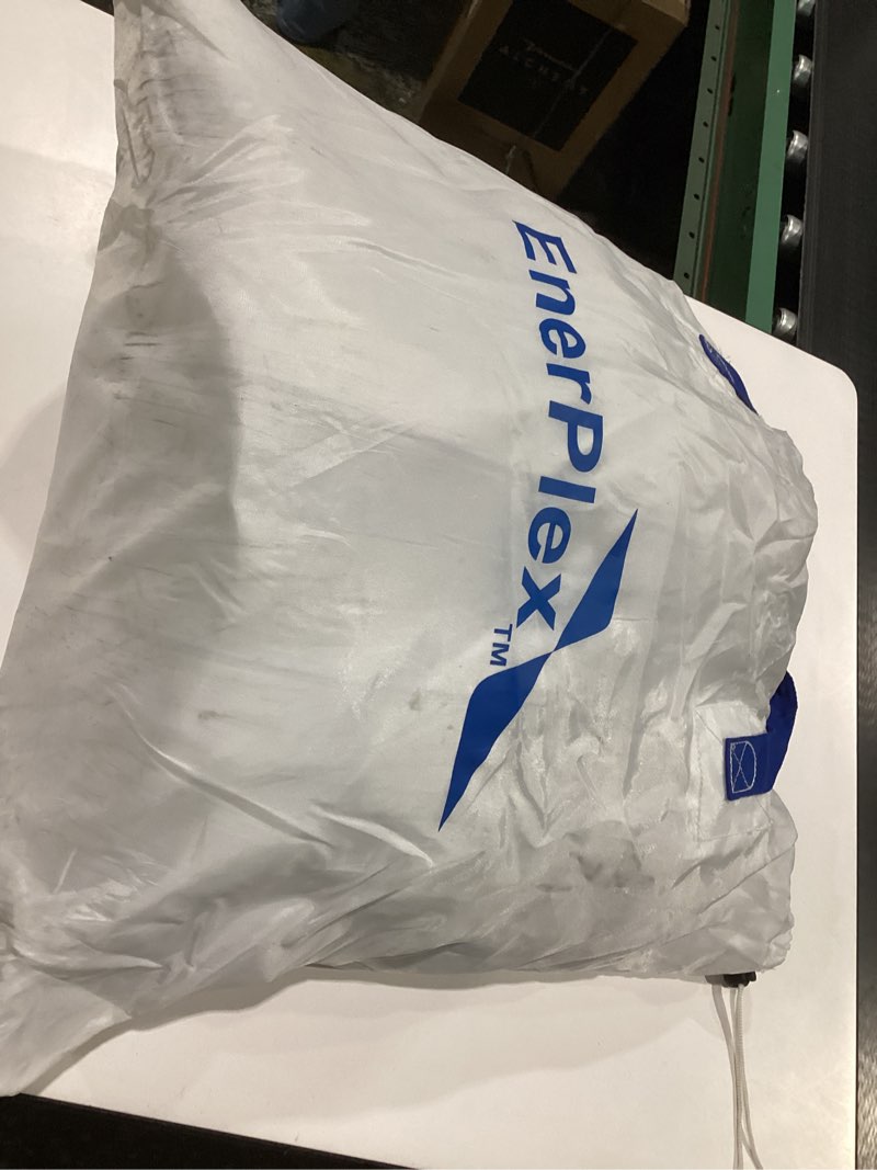 Condition photo showing As Is for enerplex air mattress with built in pump - self-inflating blow up mattress with neck support - inflatable air bed for portable travel & home use 18\" queen size, similar to stock photo