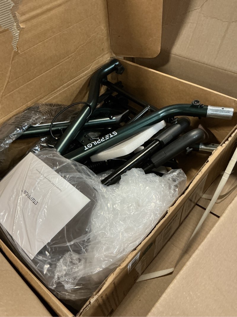 Condition photo showing As Is for Titan Foldable Rollator Walkers with Seat, 7-Level Adjustable Handles Height, Reliable Parking & Braking System, Easy to Assemble and Use with Cane Holder & Storage Bag, 8" Big Wheels Dark Green