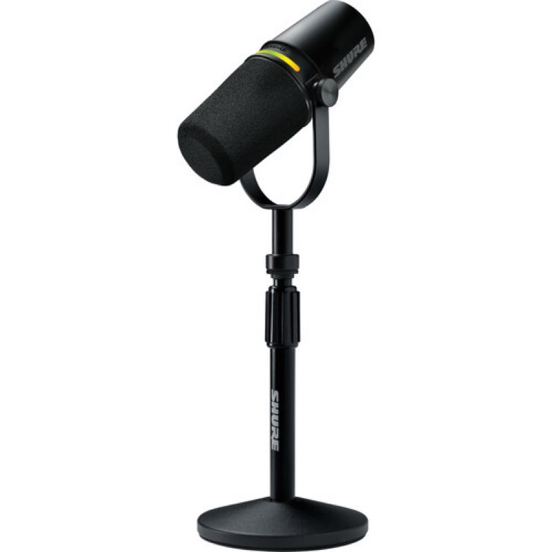 shure mv7+ podcast dynamic microphone with stand – obs certified, enhanced audio, led panel, usb-c & xlr outputs, auto level mode, digital pop filter – for podcasting, streaming, and recording, black