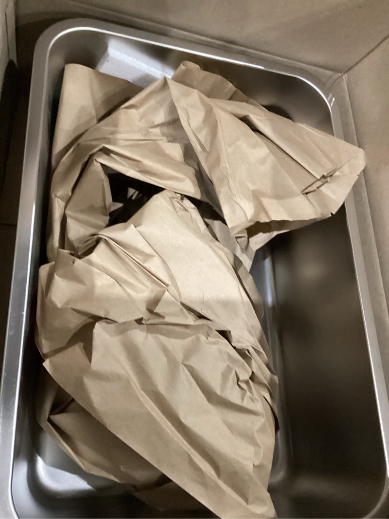 Condition photo showing As Is for Cat Litter Box Stainless Steel Large Metal High Sided Rustproof Easy to Clean Stainless Steel Litter Box for Cats Rabbits (19.5" L x 13.6“ W x 5.9" H)