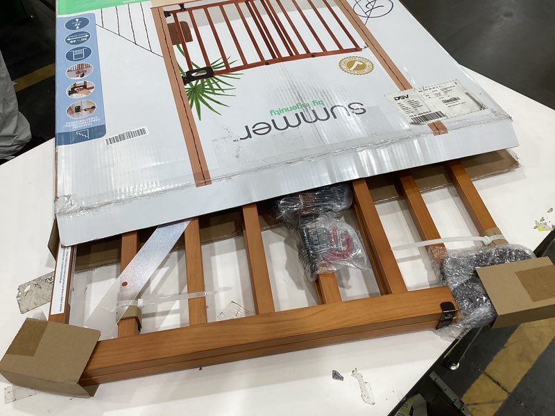 Condition photo showing New/Like New for Ingenuity Wood Banister & Stair Safety Pet and Baby Gate, 32"-48" Wide, 33" Tall, Install Banister to Banister or Wall, or Wall to Wall in Doorway or Stairway, Banister and Hardware Mounts - Cherry Oak