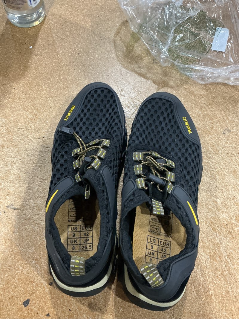 Condition photo showing Good Condition for water shoes men quick drying outdoor hiking barefoot boat footwear aqua shoes for water sport waders diving hiking sailing travel beach wading swimming fishing kayaking 9 black