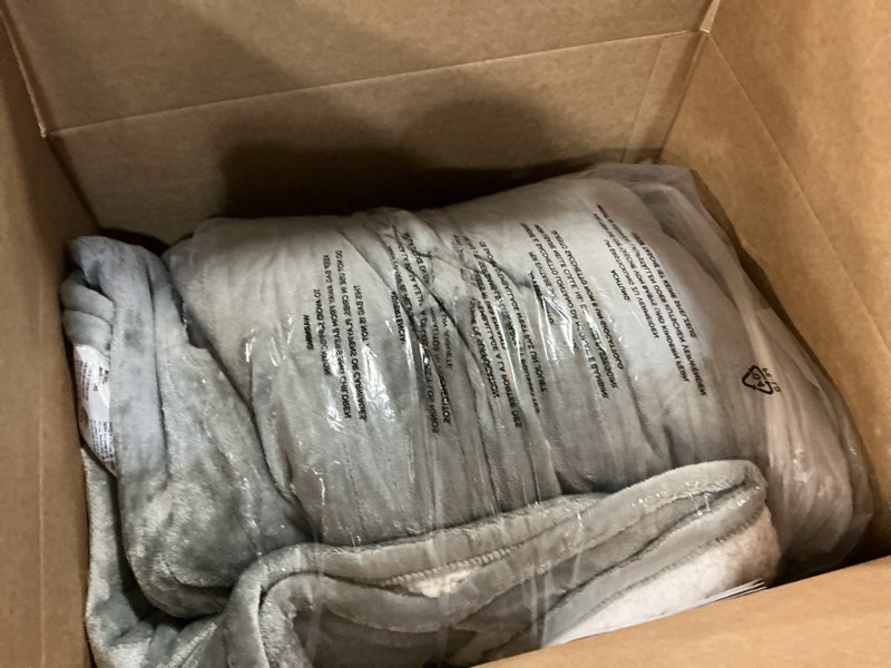 Condition photo showing As Is for King Size Electric Blanket with Dual Control - Washable Heated Blanket King with 5 Heat Levels, 10 Hrs Auto Off, Overheat Protection, Flannel Sherpa Heating Blanket 100" x 90", Grey 1- Grey King - 100" x 90"