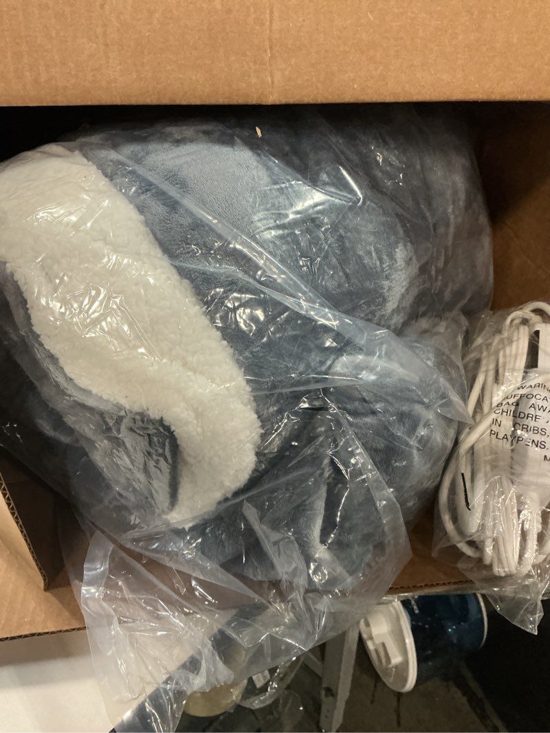 Condition photo showing As Is for Solid Flannel Heated Blanket - Grey - Throw