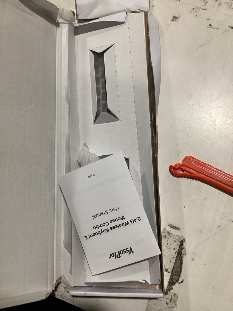 Condition photo showing Good Condition for wireless keyboard and mouse, vssoplor 2.4ghz rechargeable compact quiet full-size keyboard and mouse combo with nano usb receiver for windows, laptop, pc, notebook-black gold black and gold