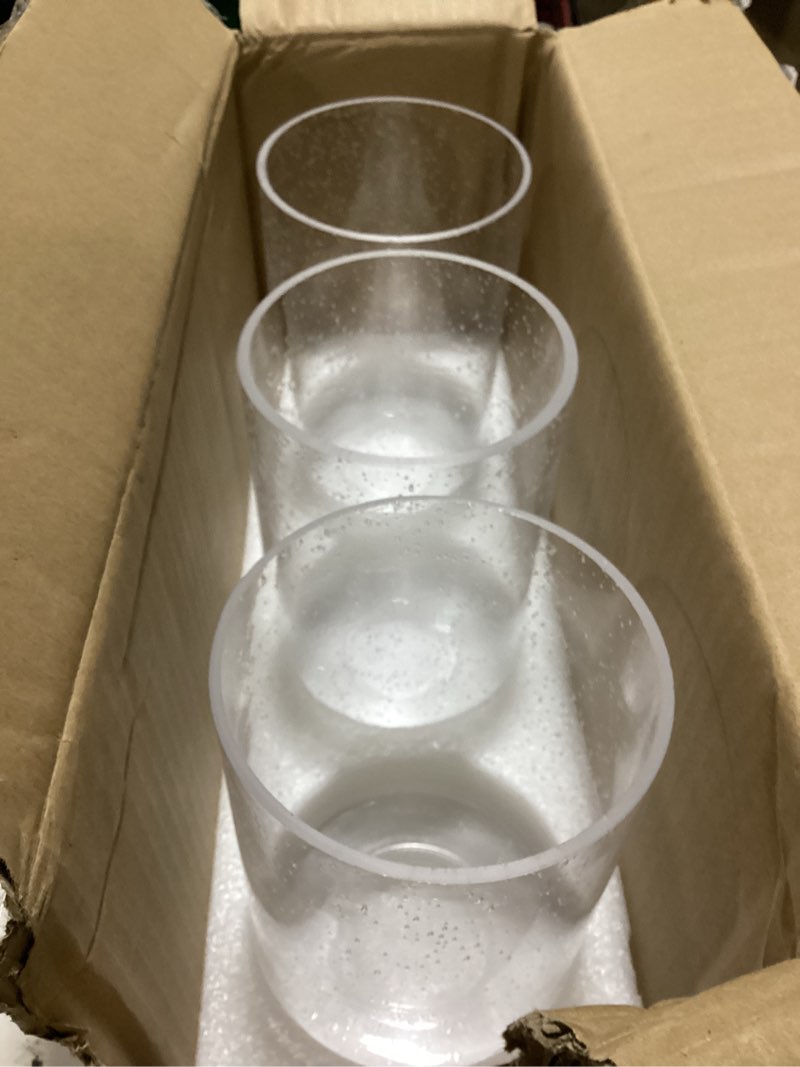 Condition photo showing Good Condition for 3 pack seeded glass lamp shade replacements, 5.9in height, 3.9in diameter, 1.7in fitter, cylinder bubble glass shade covers, seeded glass replacement for pendant lights chandeliers wall sconces
