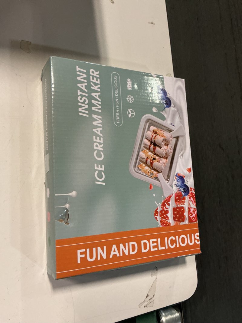 Condition photo showing New/Like New for Rolled Ice Cream Maker, Rolled Ice Cream Tray Ice Cream Roller Maker with 2 Scrapers & 3 Cookie Cutters, Diy Rolled Ice Cream Kit At Home Rolled Ice Cream Maker for Family Fun & Parties (White)