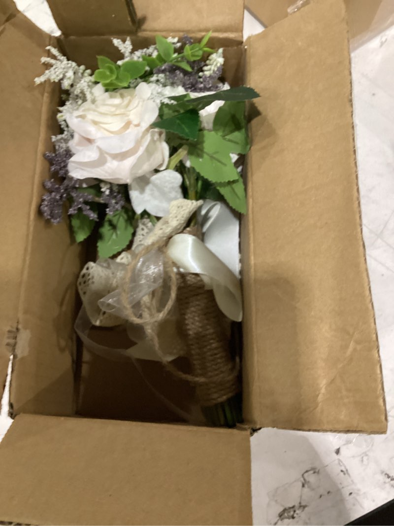 Condition photo showing Good Condition for wedding bouquets for bride bridesmaid,white champagne artificial roses flowers for wedding church decoration (6.5in) 6.5 inches