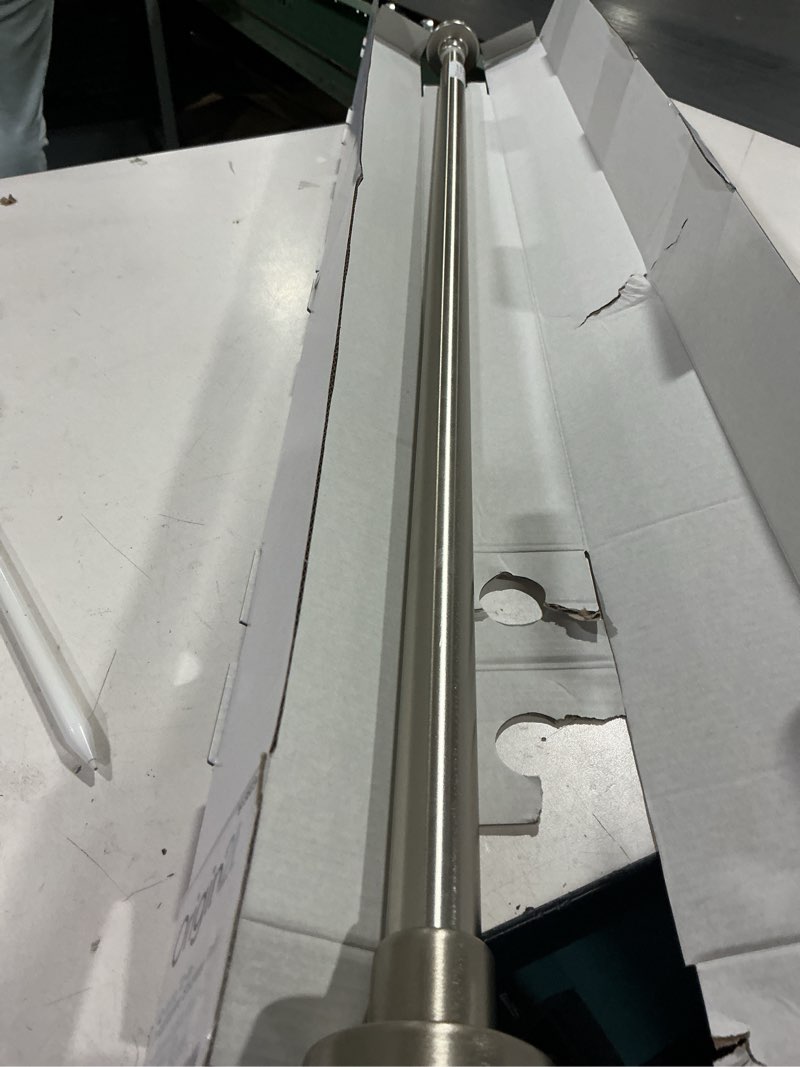 Condition photo showing As Is for allen + roth 42-in to 72-in brushed nickel tension single straight adjustable shower curtain rod