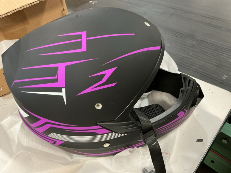 Condition photo showing Good Condition for youth kids motocross helmet,dirt bike off-road motorcycle helmet with(goggles,gloves,mask) 4-pcs set,mountain bike bmx mx atv girls full face helmet,dot approved(purple,s) purple small ( size s