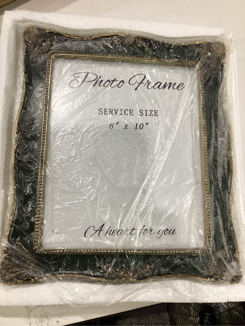 Condition photo showing New/Like New for vintage picture frame 8x10 inch, ornate photo frame for wall or tabletop display, antique picture frame with real glass & hook for home decor - mother's day birthday gift (green) green 8x10