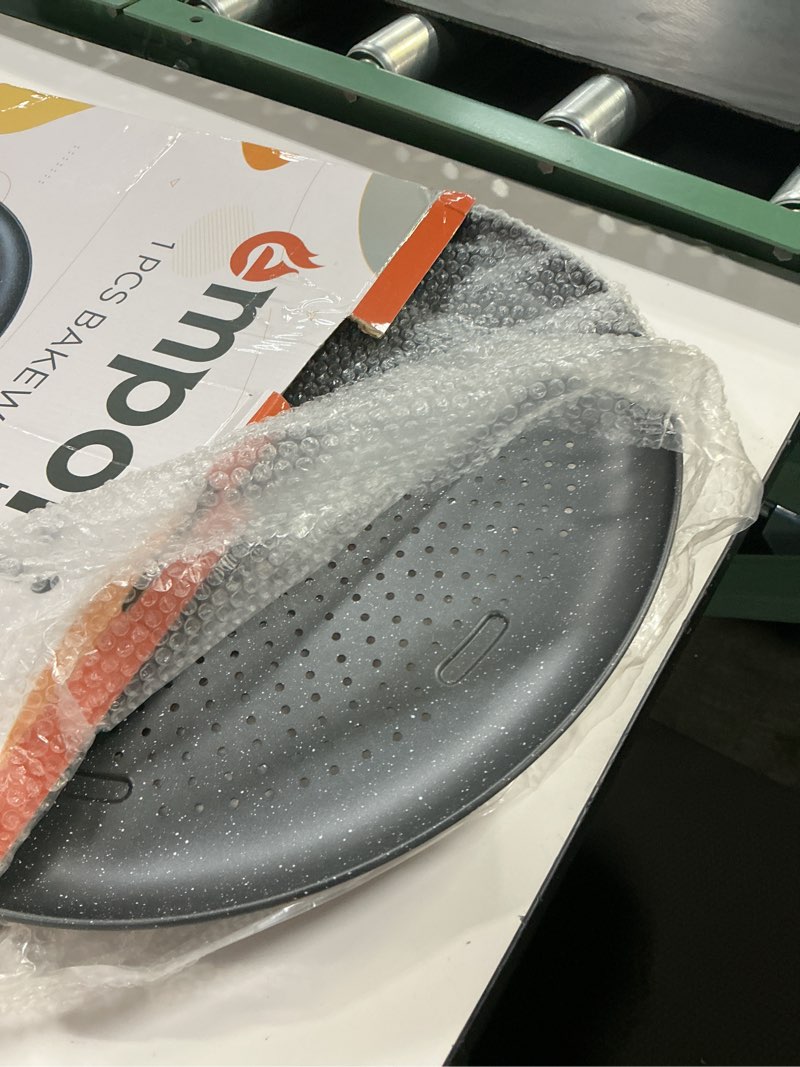 Condition photo showing Good Condition for pizza baking pan - 15.75-inch round perforated carbon steel tray with non-stick gray marble coating, airflow design, dishwasher & oven safe (up to 450°f), pfoa, pfos, ptfe-free, gray gray marble 1 pack