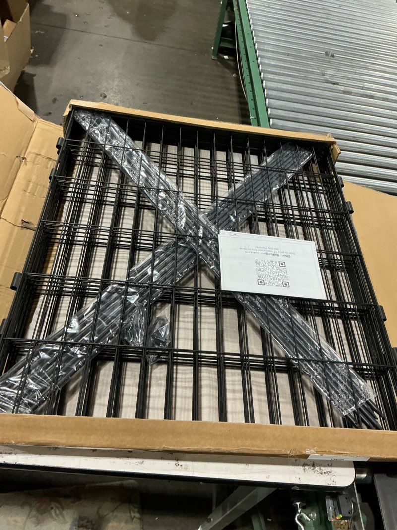 Condition photo showing New/Like New for [3-ply] no dig garden fence animal barrier with gate, 32 in (h) x23.6ft (l), 10 panels metal dog fence outdoor for yard, decorative temporary fence tall garden fencing for dogs outside 32" (h) 10 panels- 23.6ft (l) + 4 gate lock