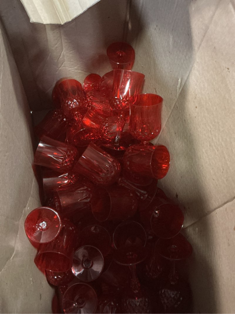 Condition photo showing Good Condition for 48 Pcs Red Plastic Wine Glasses, Plastic Goblets for Parties, Vintage Wine Glasses Bulk, Reusable Drinking Glass, Drinkware Cups for Wedding Party Reception Event Supplies Red 48