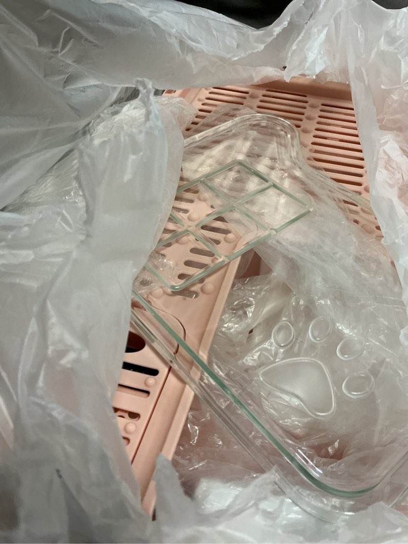 Condition photo showing As Is for panghuhu88 foldable litter box with lid, large top entry cat toilet, enclosed potty include litter scoop, drawer type easy clean pan (pink, 20" l x 16" w x 15" h)