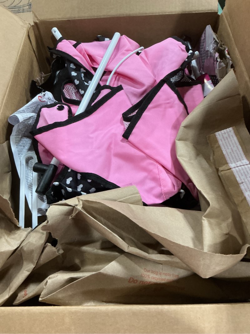 Condition photo showing As Is for Bayer: Multi Bed - Black, Pink, Hearts - Accessory Set for Dolls Up to 18", Built-in High Chair, 3 Hangers, Pillow, Blanket, Kids Ages 3+