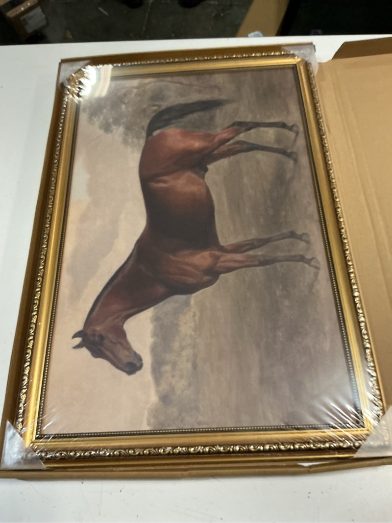 Condition photo showing New/Like New for lhhjdio vintage gold framed wall art farmhouse horse canvas wall art rustic classic animal picture wall decor western animal art prints for bedroom bathroom living room 16"x24" gold framed-8 framed 16x24in