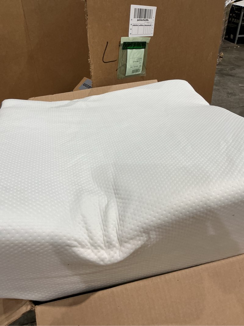 Condition photo showing As Is for bed wedge pillow for sleeping, 10" 24" 24" triangle pillow wedge, cooling memory foam top, elevated support wedge pillow - removable washable cover gray white 24*24*10 inch